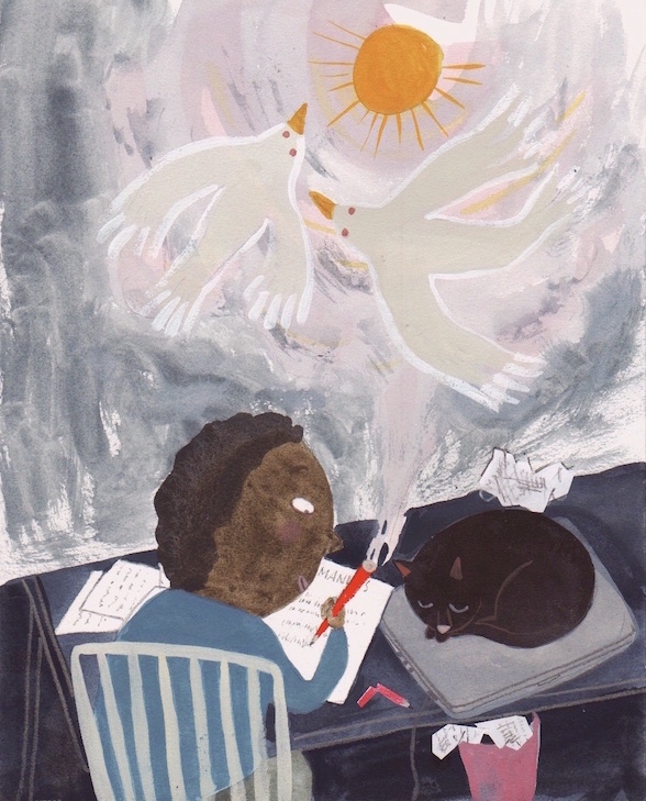 Sara Gimbergsson har gjort en illustration av en f&ouml;rfattare